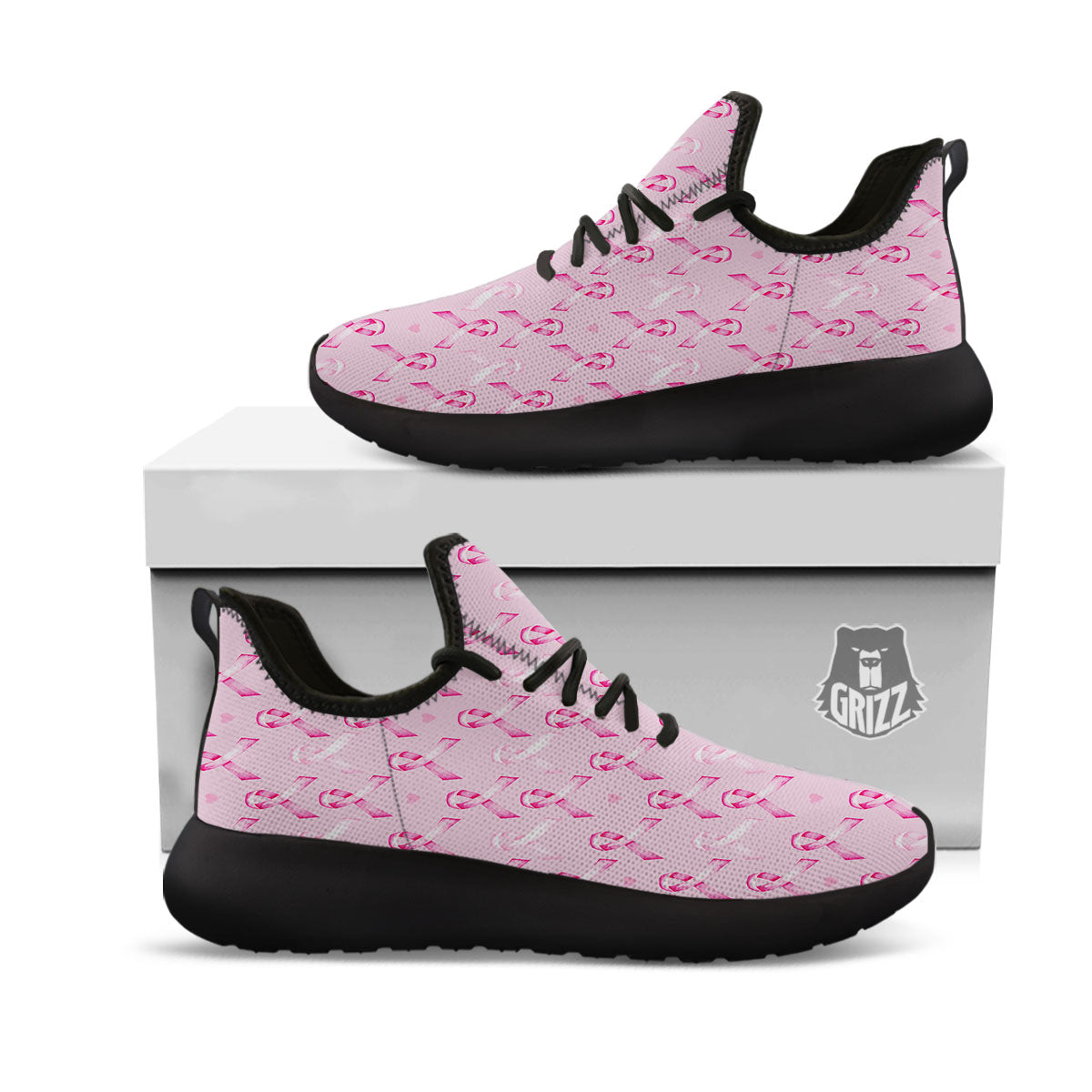 Breast Cancer Awareness Print Pattern Black Athletic Shoes-grizzshop