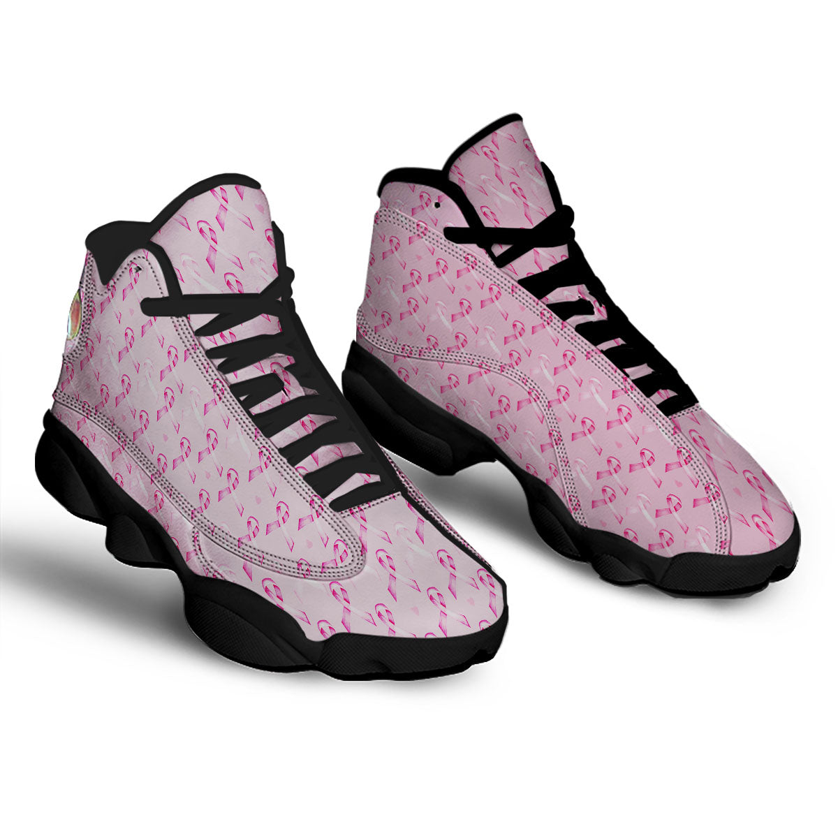 Breast Cancer Awareness Print Pattern Black Basketball Shoes-grizzshop