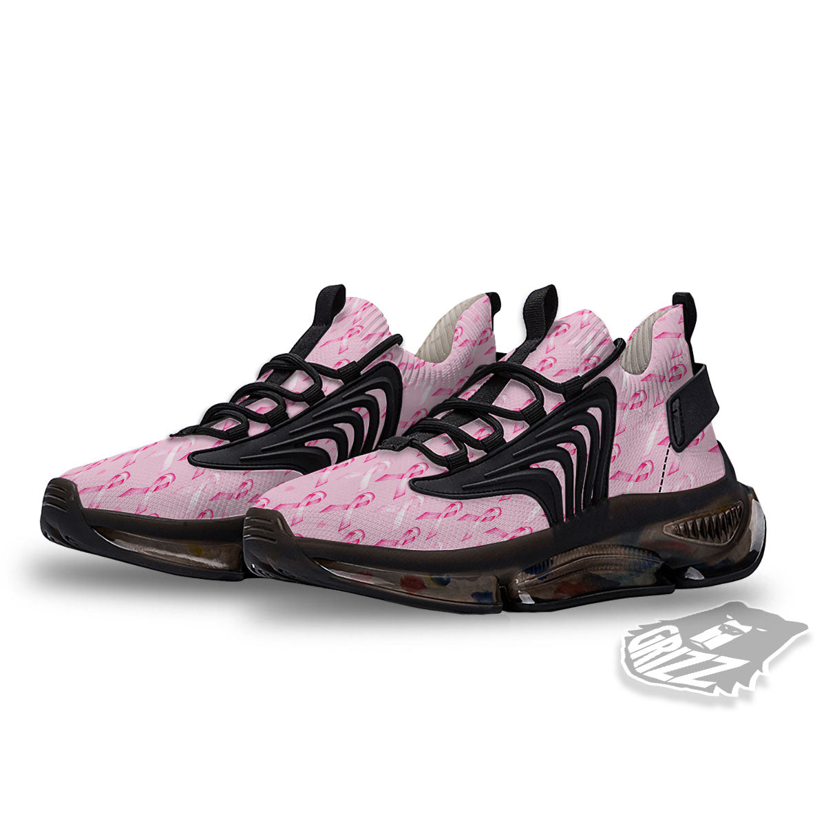 Breast Cancer Awareness Print Pattern Black Gym Shoes-grizzshop