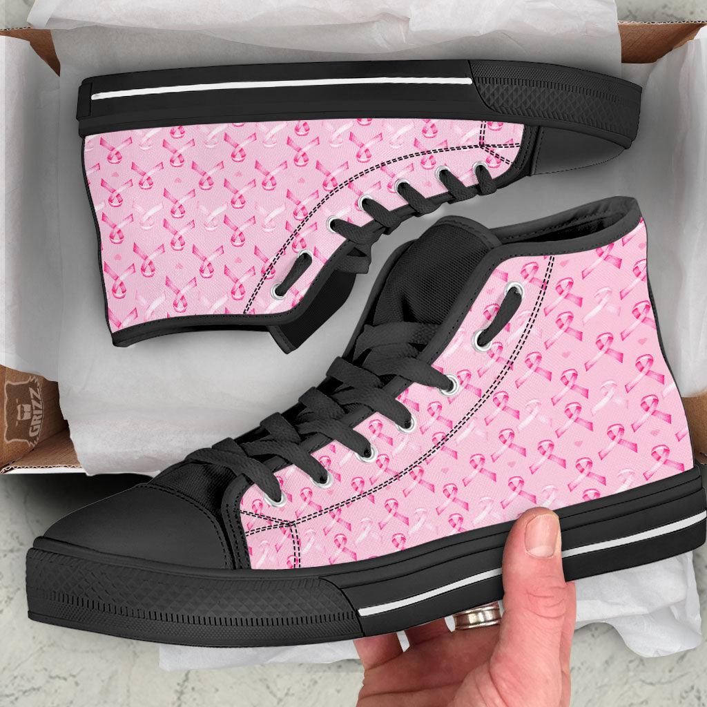 Breast Cancer Awareness Print Pattern Black High Top Shoes-grizzshop