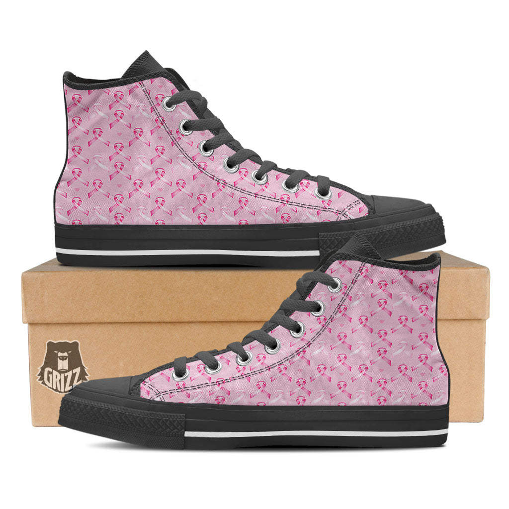 Breast Cancer Awareness Print Pattern Black High Top Shoes-grizzshop
