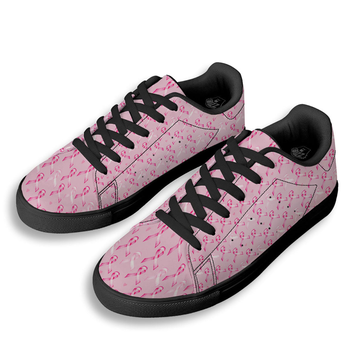 Breast Cancer Awareness Print Pattern Black Low Top Sneakers-grizzshop