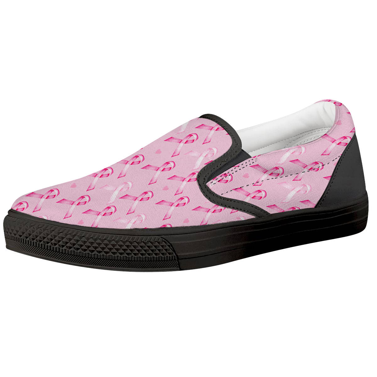 Breast Cancer Awareness Print Pattern Black Slip On Shoes-grizzshop