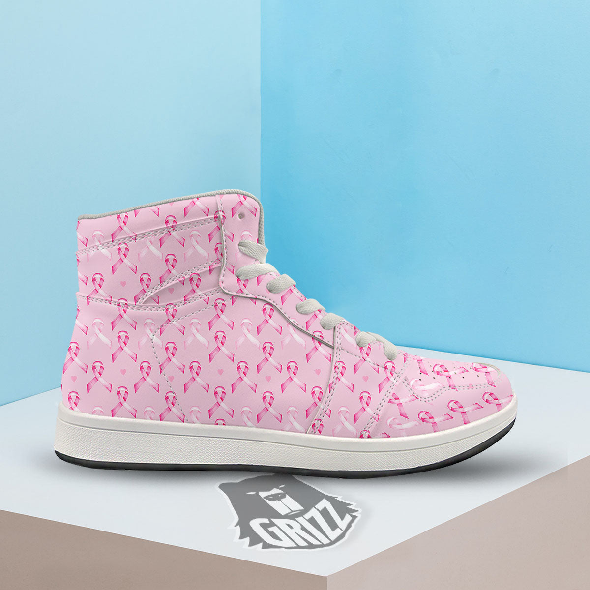 Breast Cancer Awareness Print Pattern High Top Sneakers-grizzshop