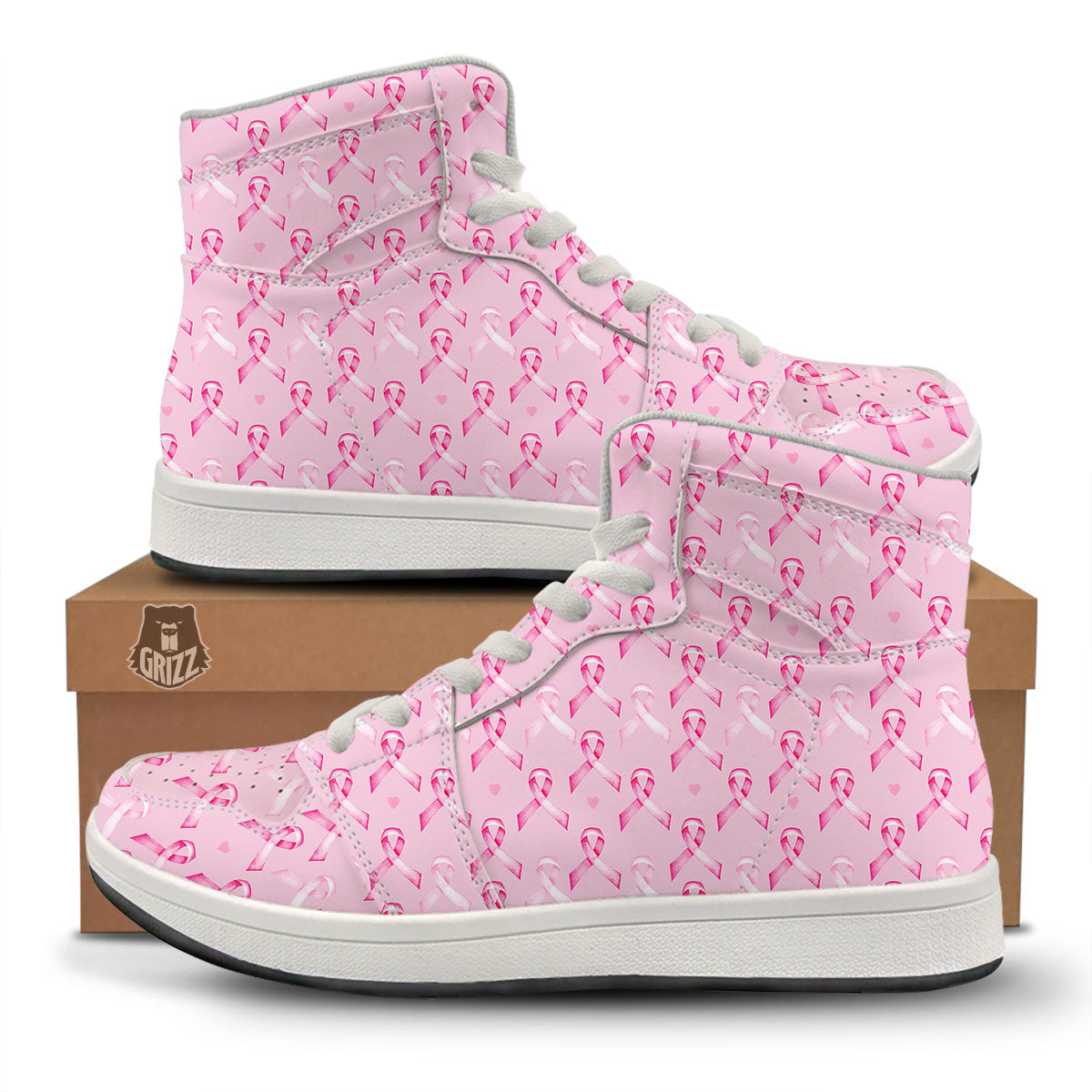 Breast Cancer Awareness Print Pattern High Top Sneakers-grizzshop