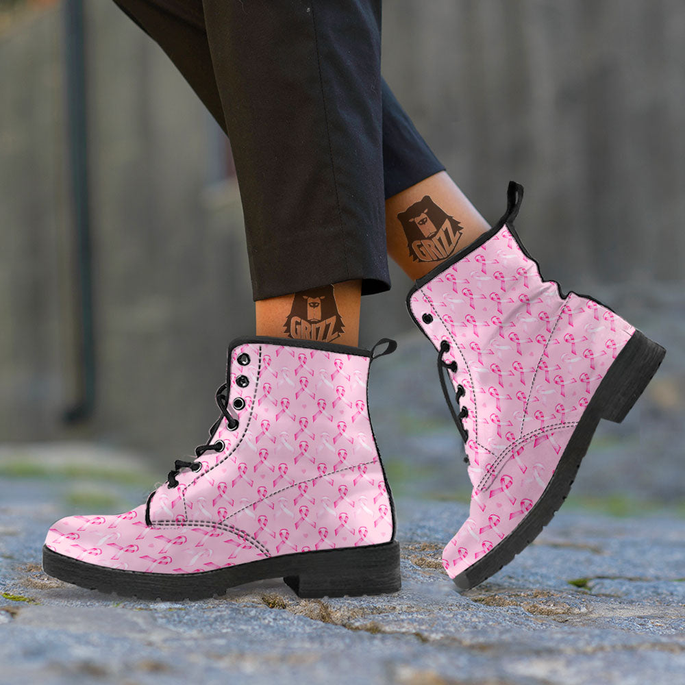 Breast Cancer Awareness Print Pattern Leather Boots-grizzshop