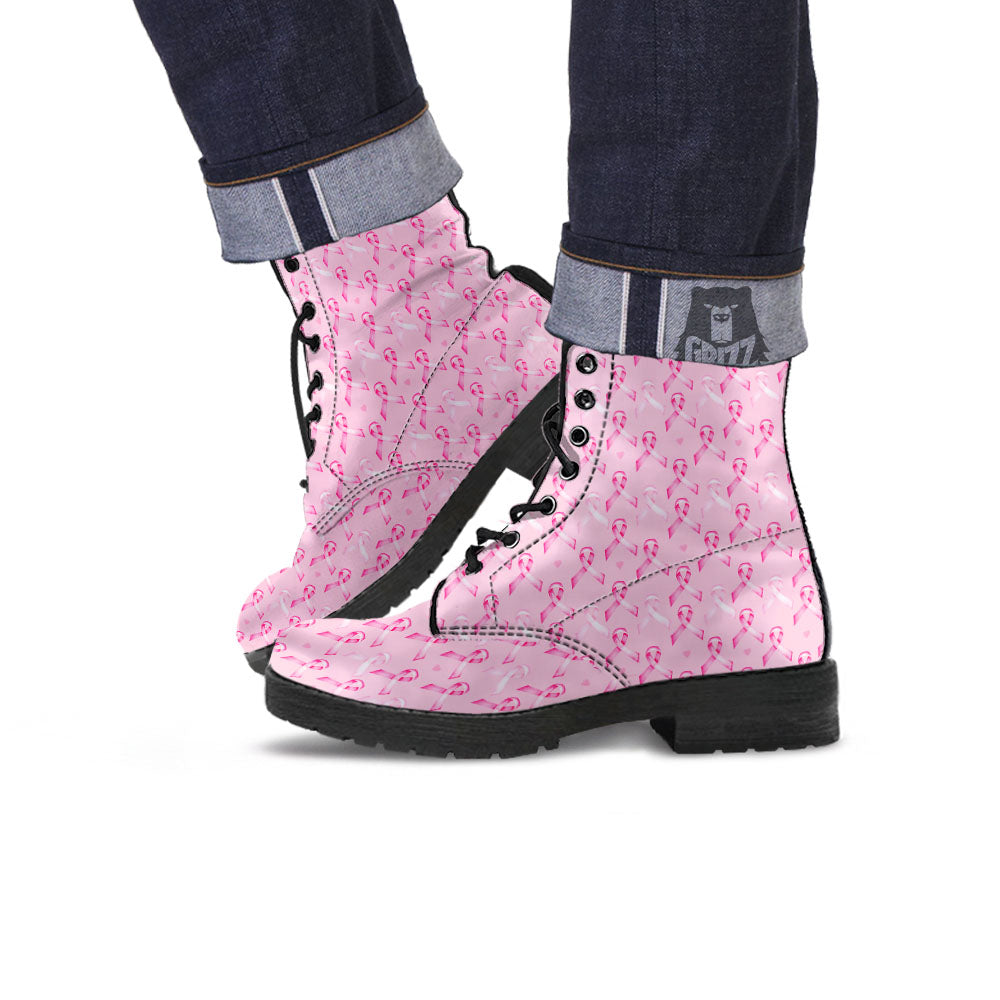 Breast Cancer Awareness Print Pattern Leather Boots-grizzshop