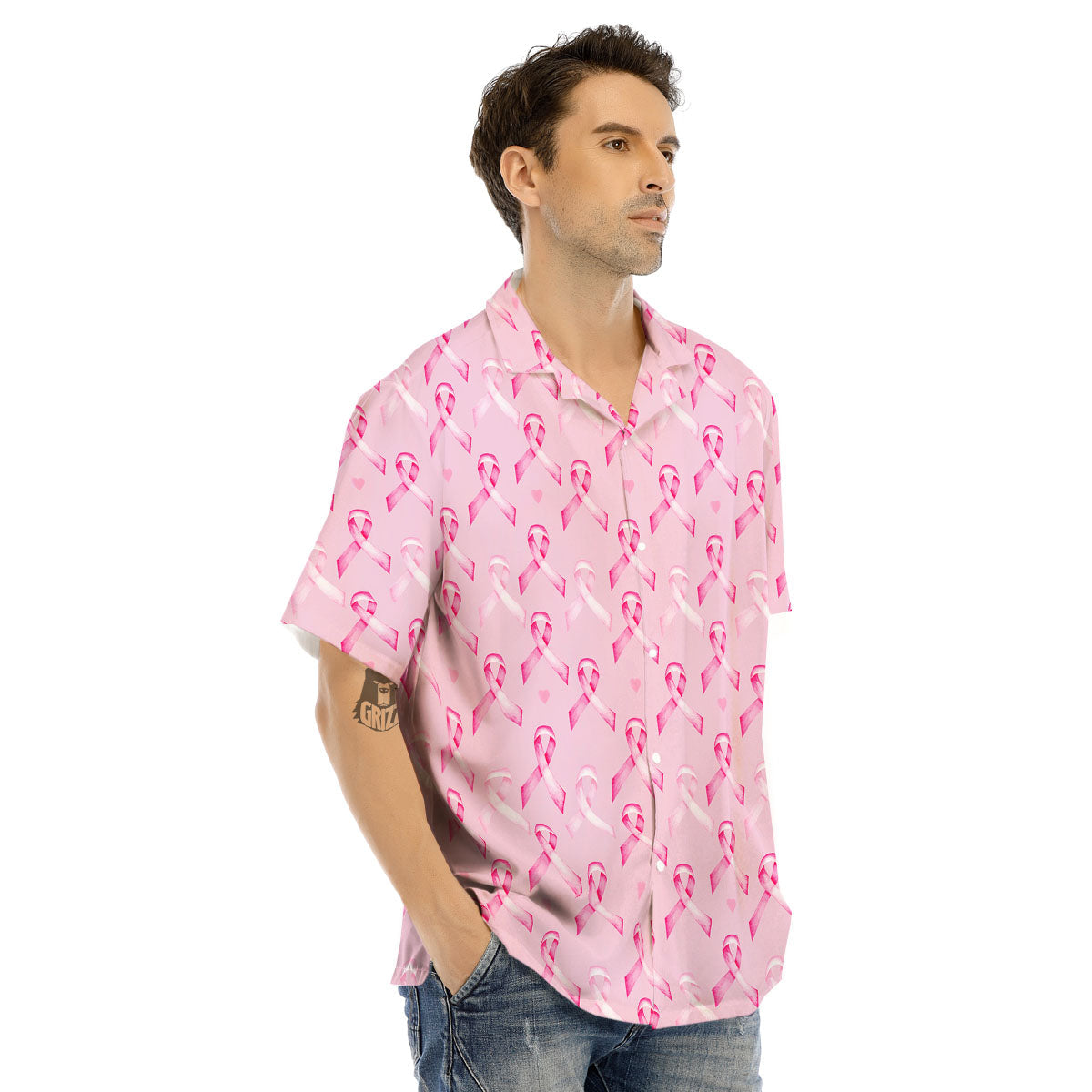 Breast Cancer Awareness Print Pattern Men's Hawaiian Shirt-grizzshop