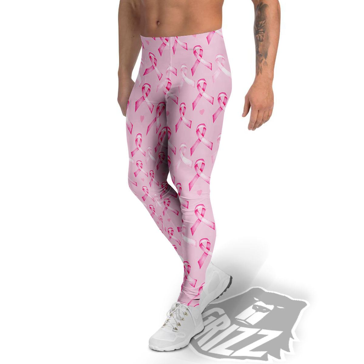 Breast Cancer Awareness Print Pattern Men's Leggings-grizzshop