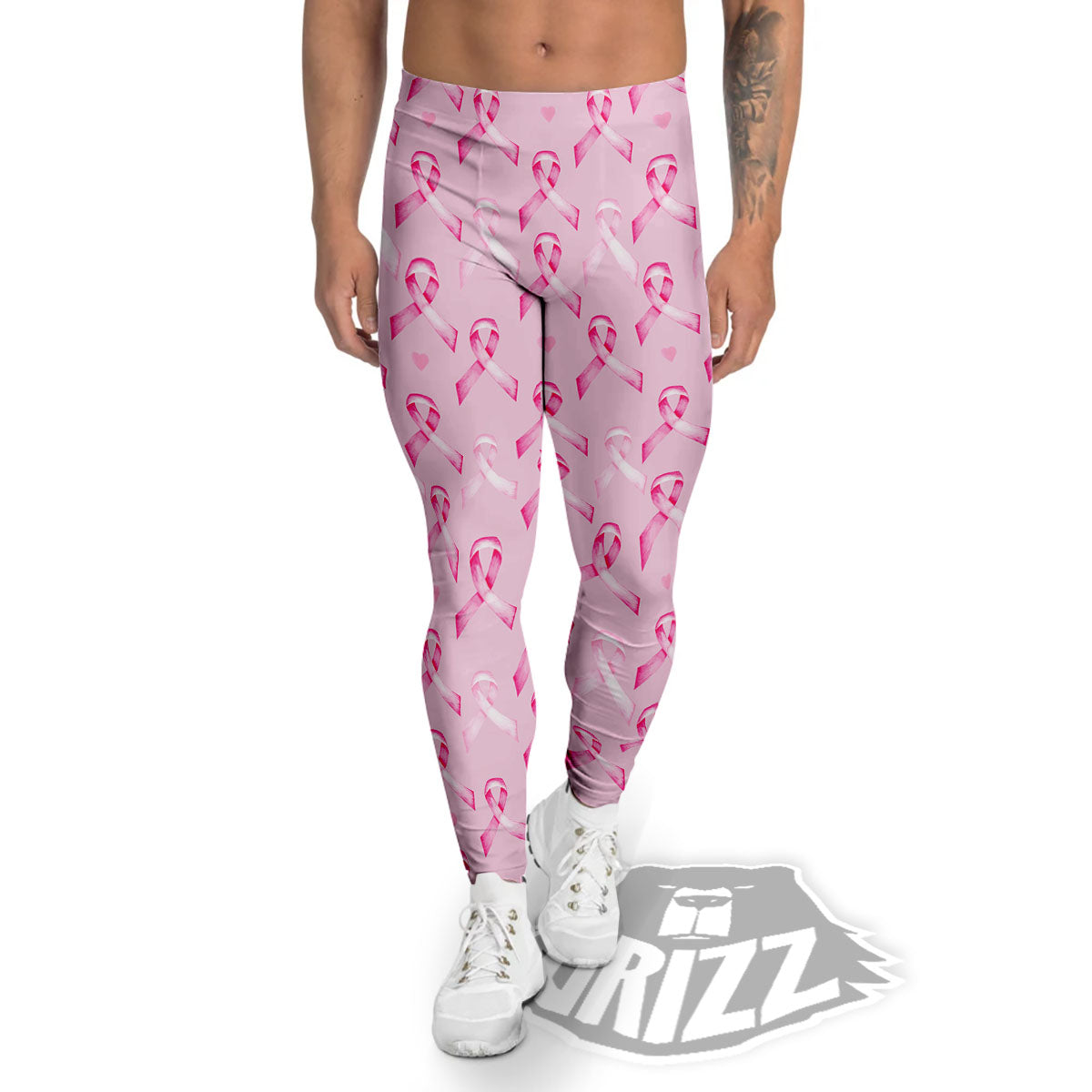 Breast Cancer Awareness Print Pattern Men's Leggings-grizzshop