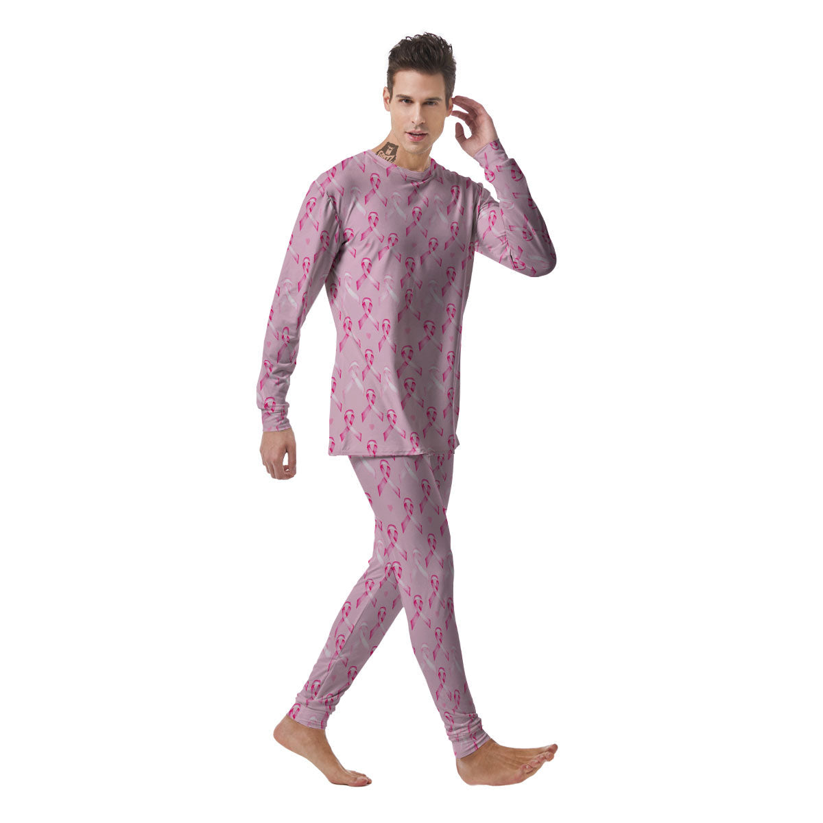 Breast Cancer Awareness Print Pattern Men's Pajamas-grizzshop