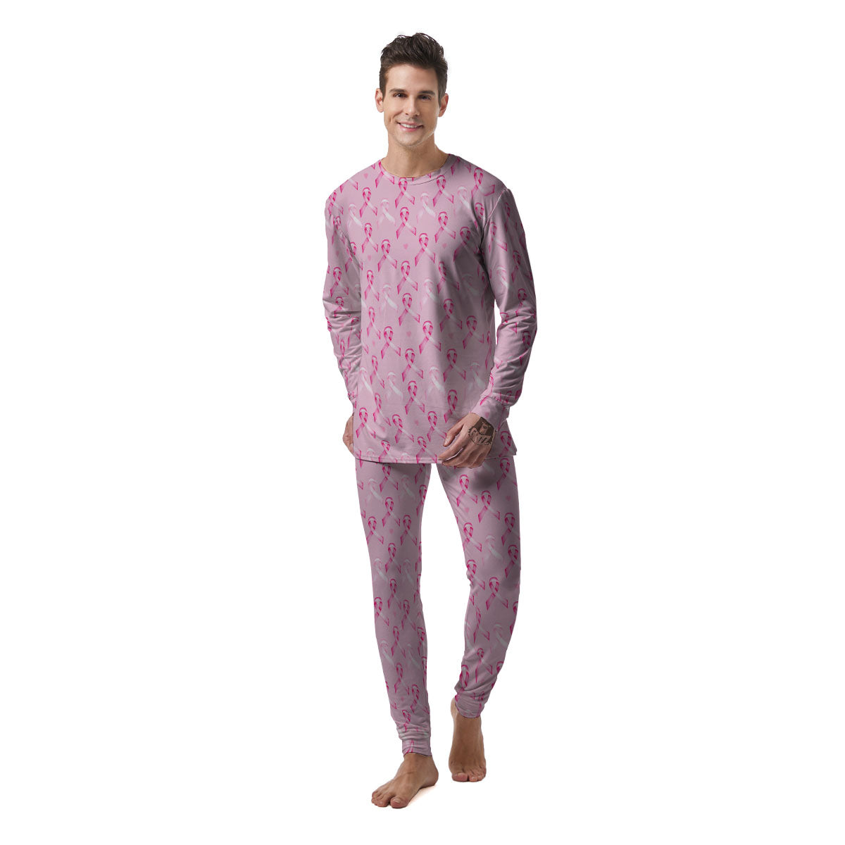 Breast Cancer Awareness Print Pattern Men's Pajamas-grizzshop