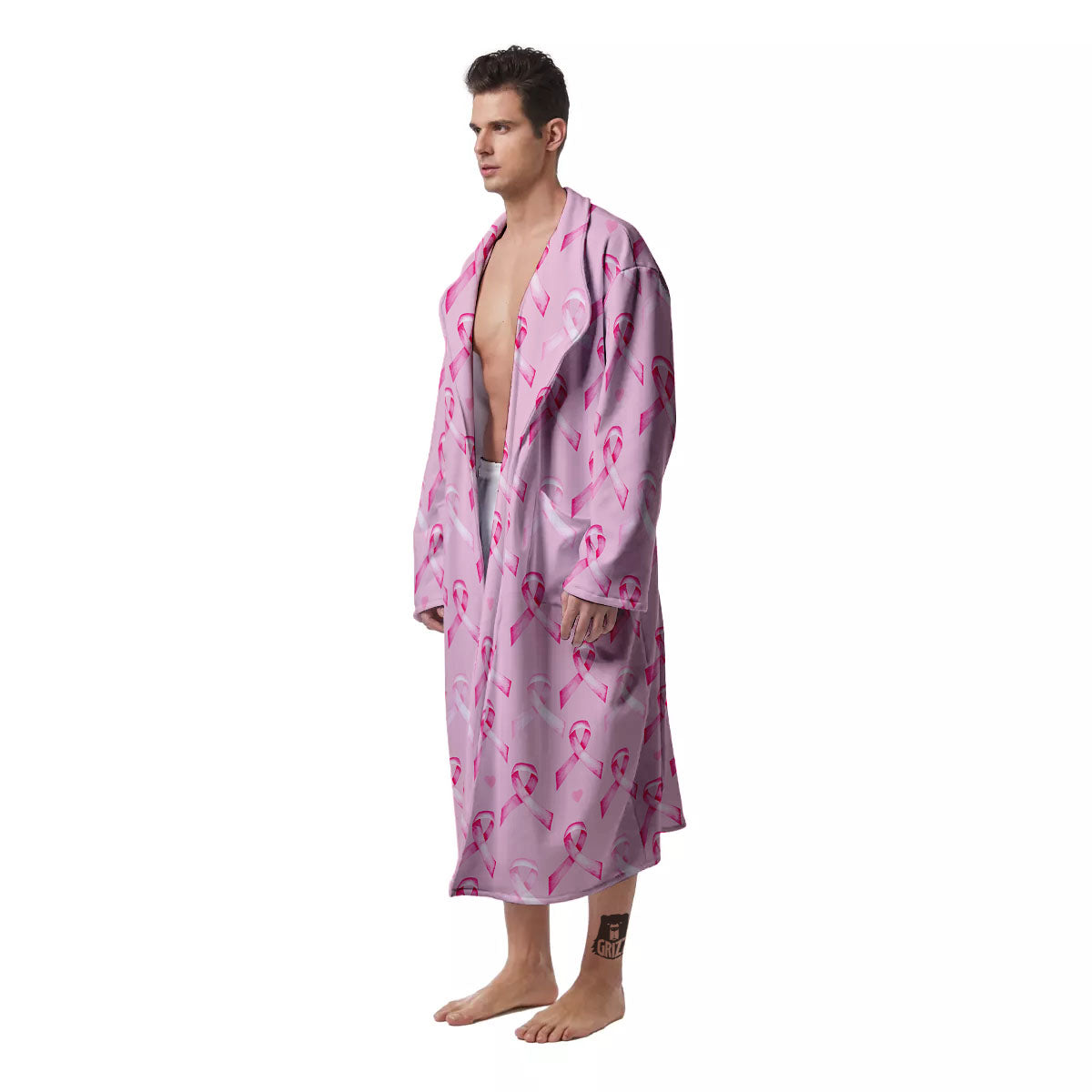 Breast Cancer Awareness Print Pattern Men's Robe-grizzshop