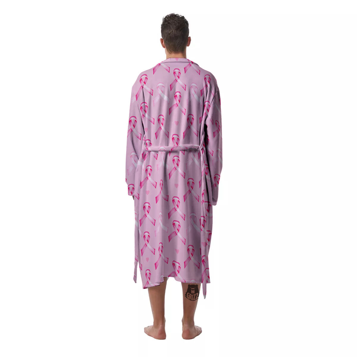 Breast Cancer Awareness Print Pattern Men's Robe-grizzshop