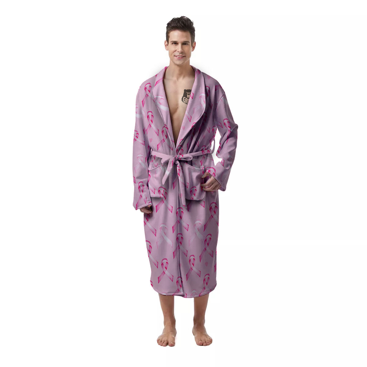 Breast Cancer Awareness Print Pattern Men's Robe-grizzshop