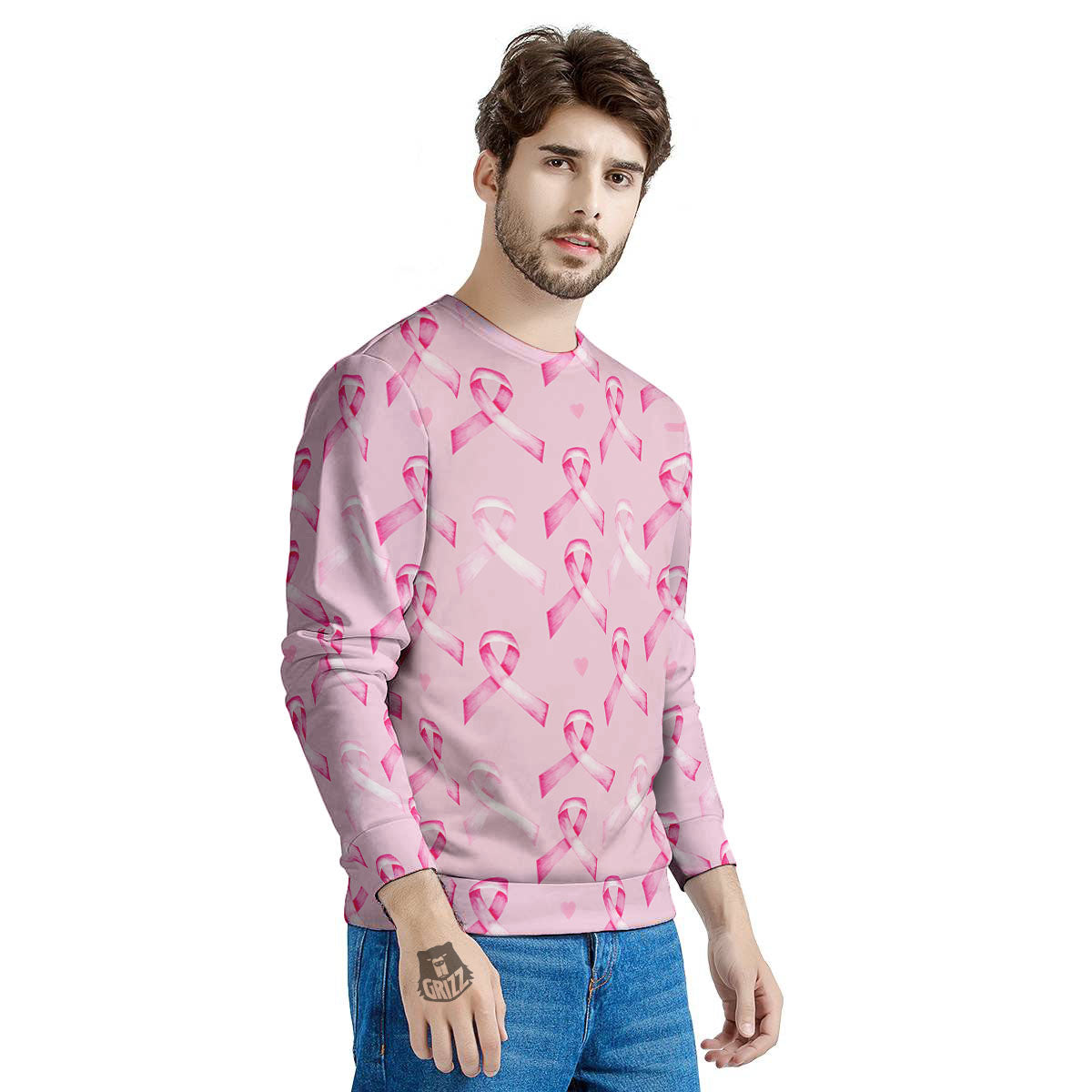 Breast Cancer Awareness Print Pattern Men's Sweatshirt-grizzshop