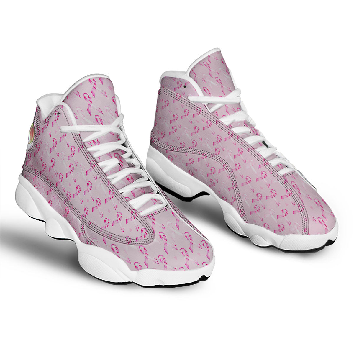 Breast Cancer Awareness Print Pattern White Basketball Shoes-grizzshop