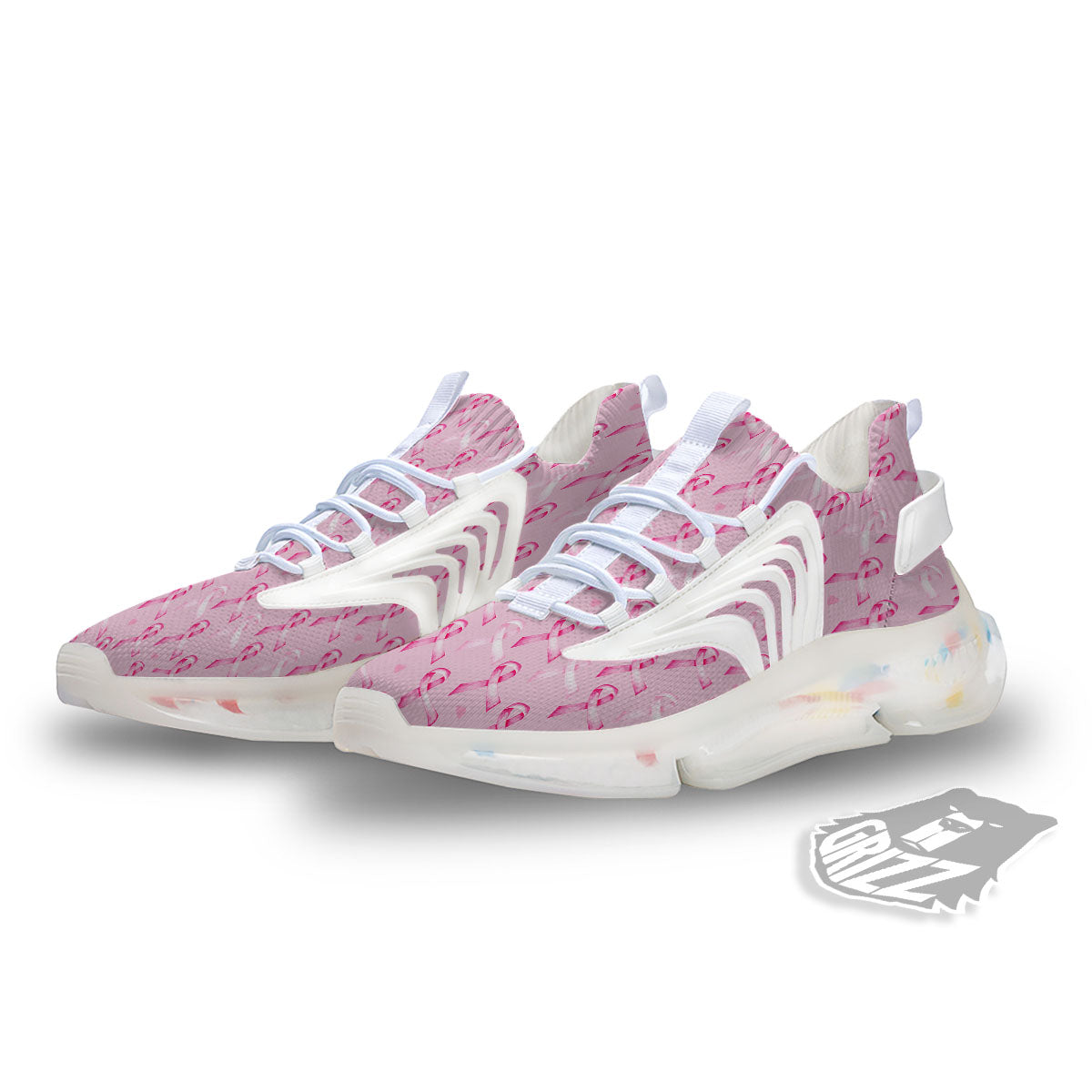 Breast Cancer Awareness Print Pattern White Gym Shoes-grizzshop