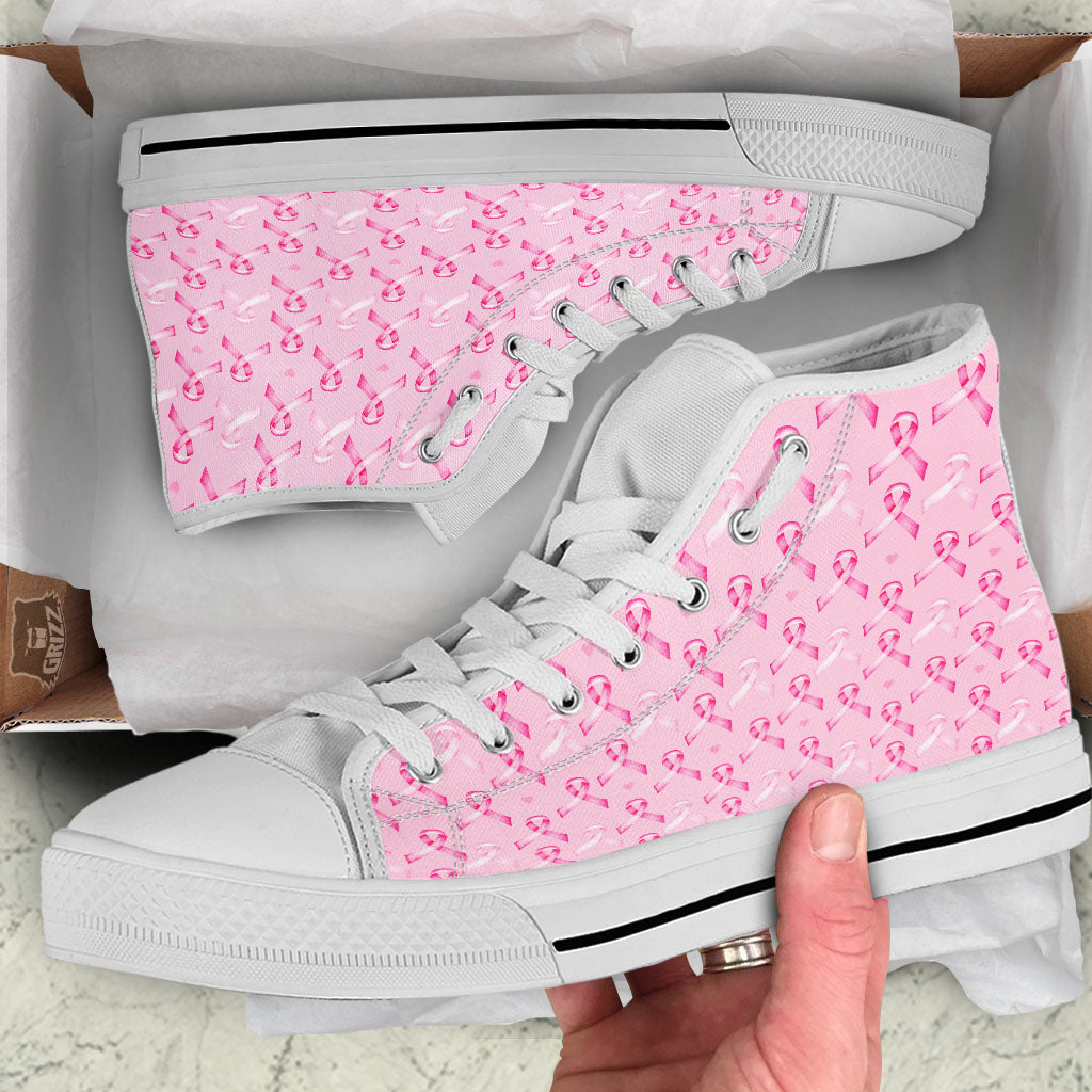 Breast Cancer Awareness Print Pattern White High Top Shoes-grizzshop