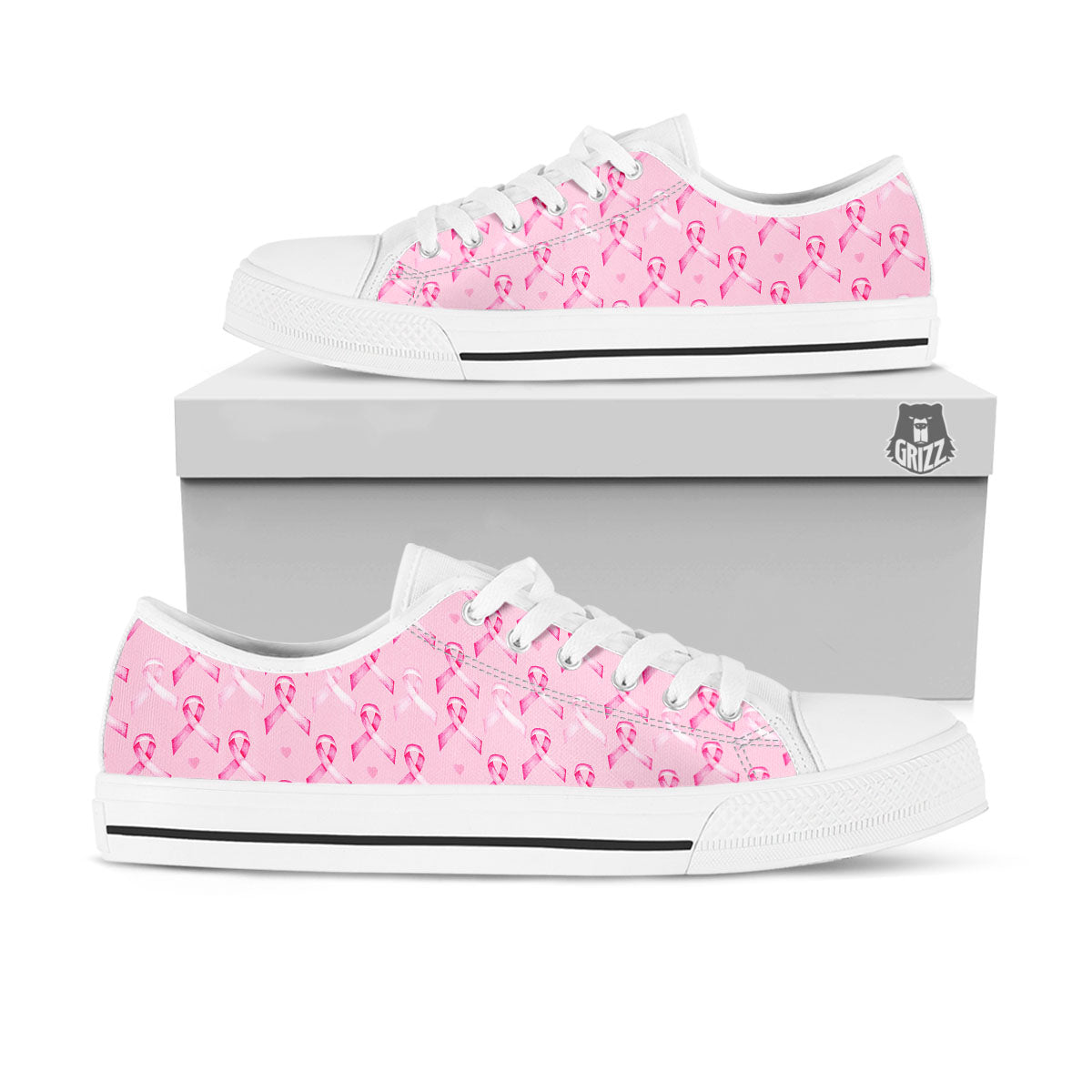 Breast Cancer Awareness Print Pattern White Low Top Shoes-grizzshop