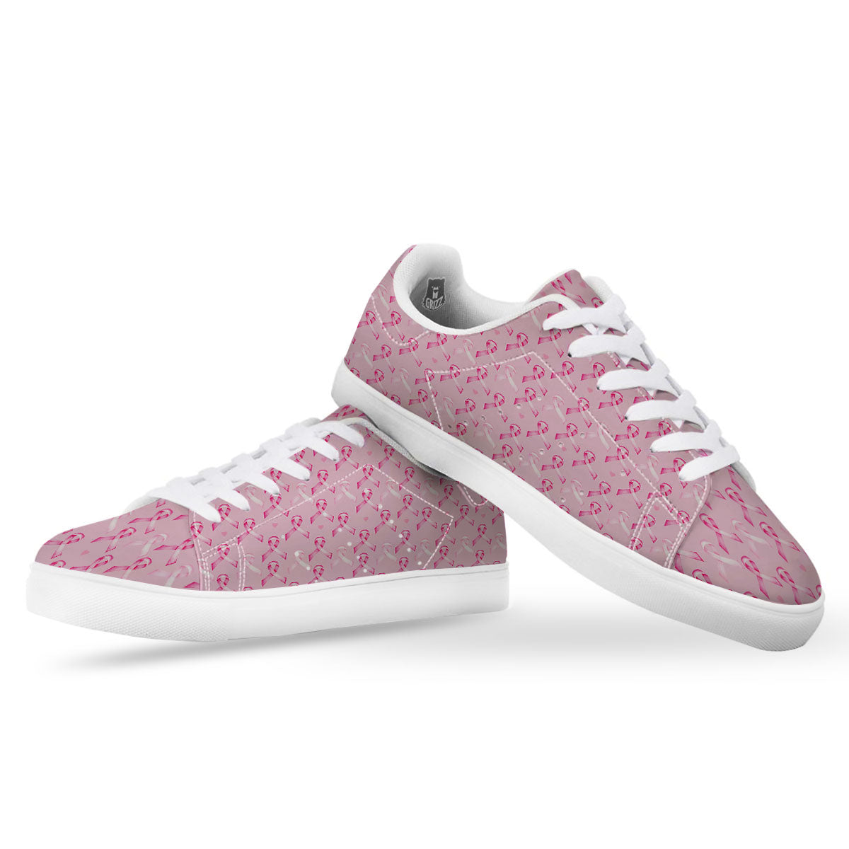 Breast Cancer Awareness Print Pattern White Low Top Sneakers-grizzshop