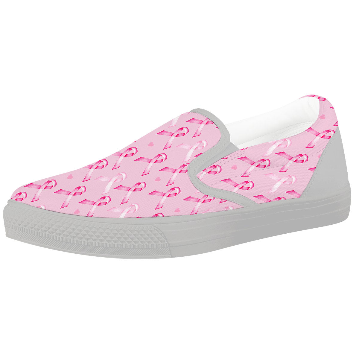 Breast Cancer Awareness Print Pattern White Slip On Shoes-grizzshop