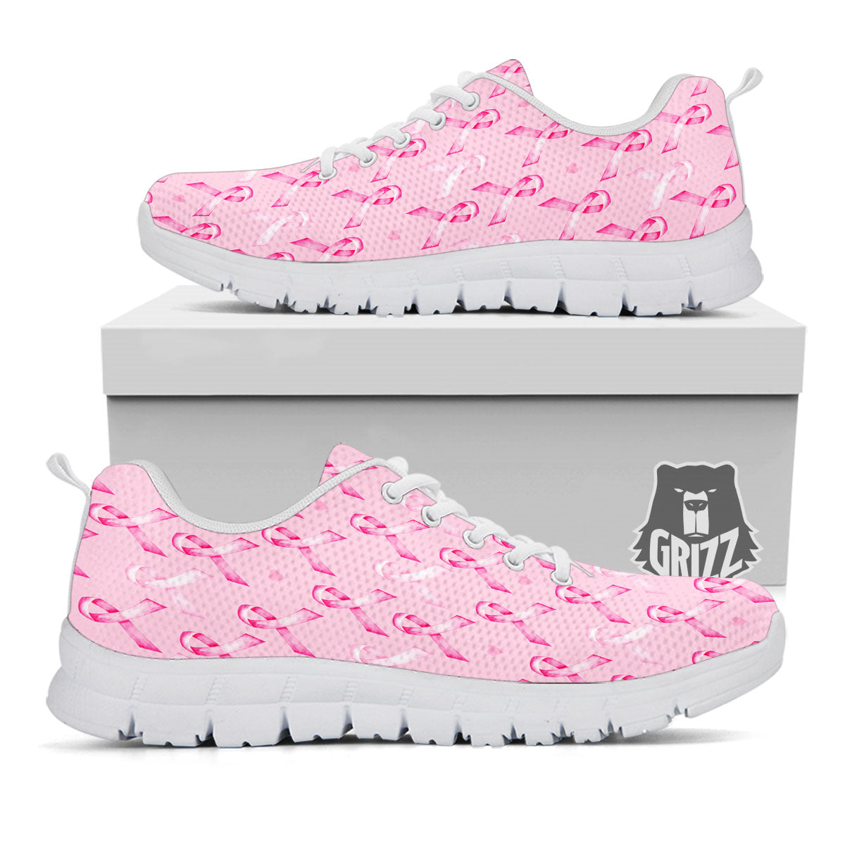 Breast Cancer Awareness Print Pattern White Sneaker-grizzshop