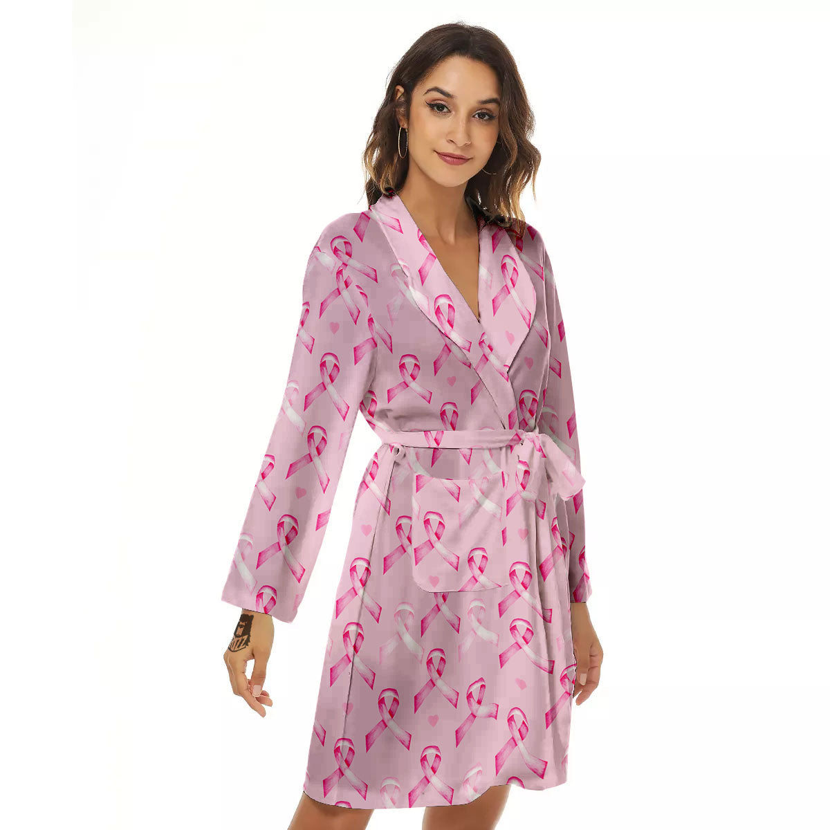 Breast Cancer Awareness Print Pattern Women's Robe-grizzshop