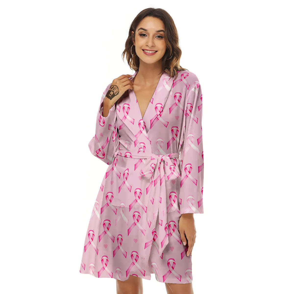 Breast Cancer Awareness Print Pattern Women's Robe-grizzshop