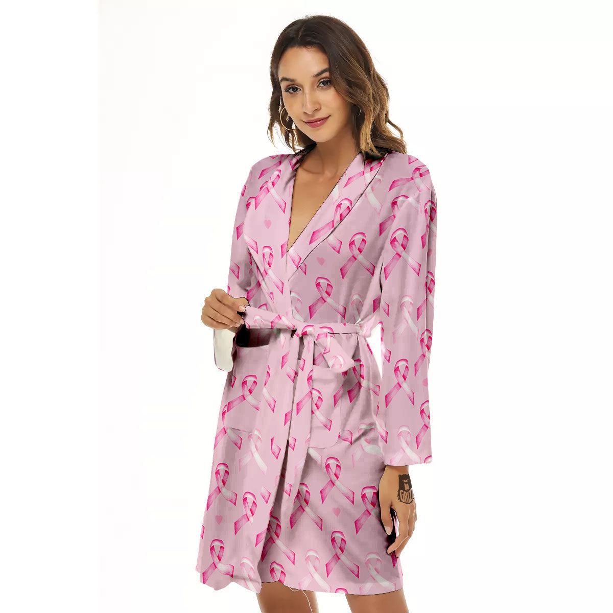 Breast Cancer Awareness Print Pattern Women's Robe-grizzshop