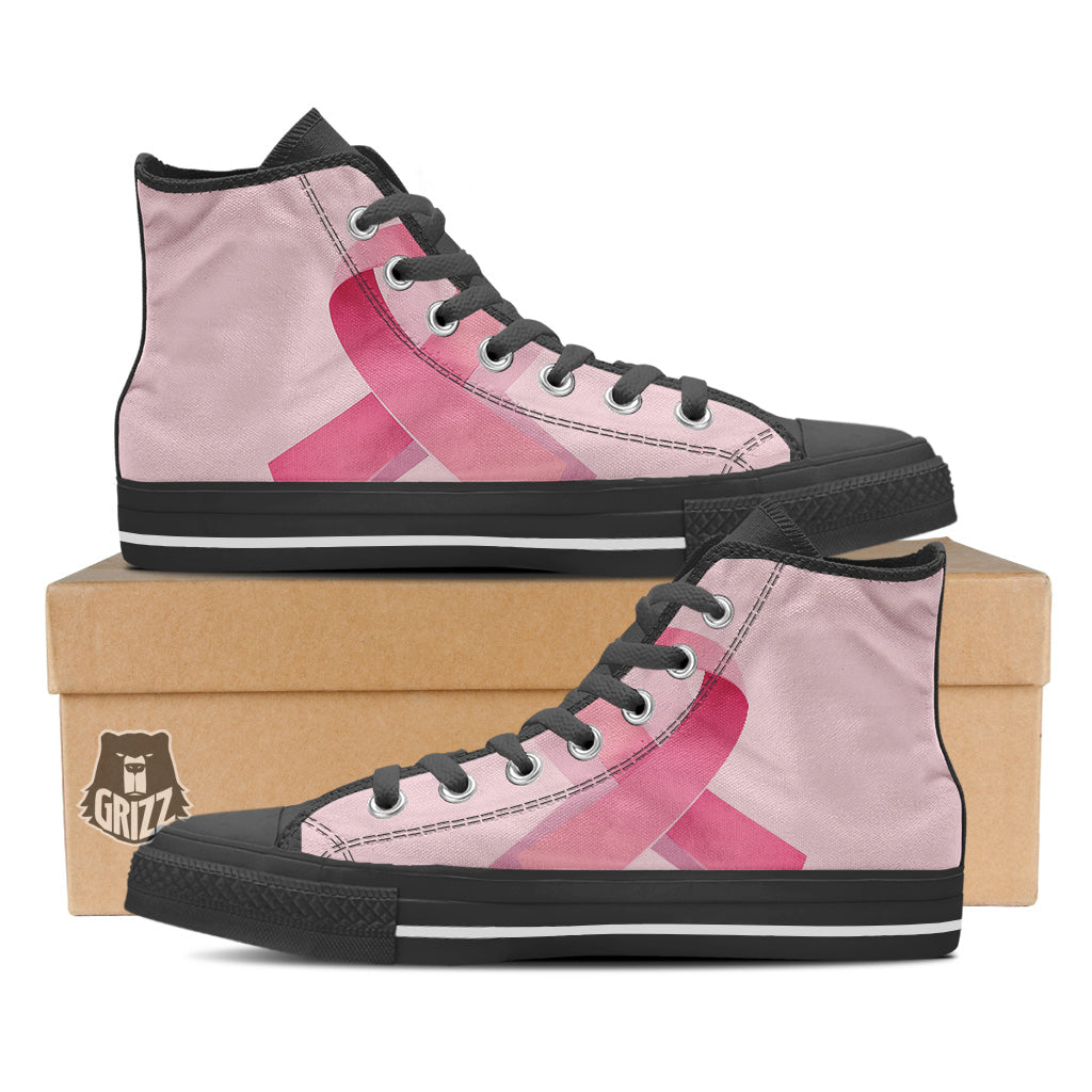 Breast Cancer Awareness Ribbon Print Black High Top Shoes-grizzshop