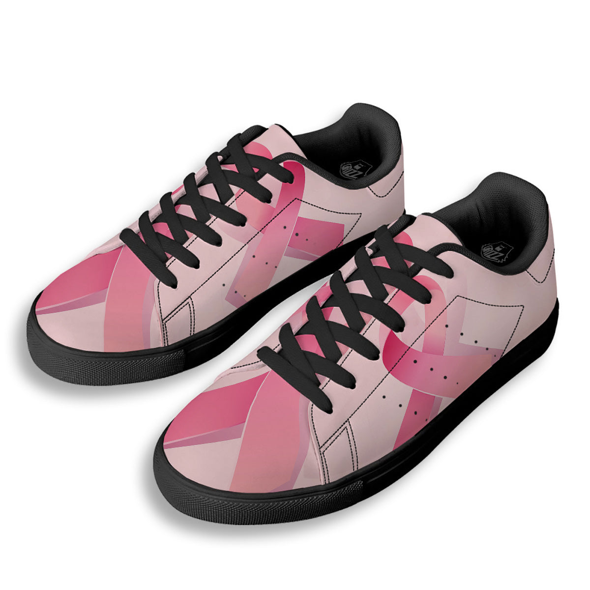 Breast Cancer Awareness Ribbon Print Black Low Top Sneakers-grizzshop