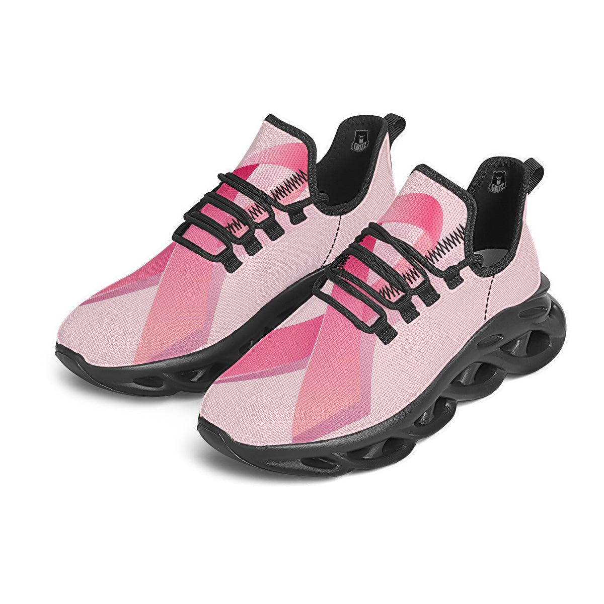 Breast Cancer Awareness Ribbon Print Black Running Shoes-grizzshop