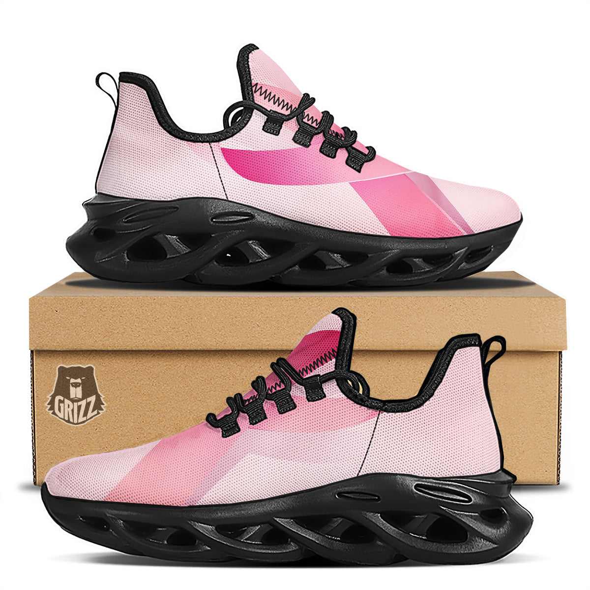 Breast Cancer Awareness Ribbon Print Black Running Shoes-grizzshop