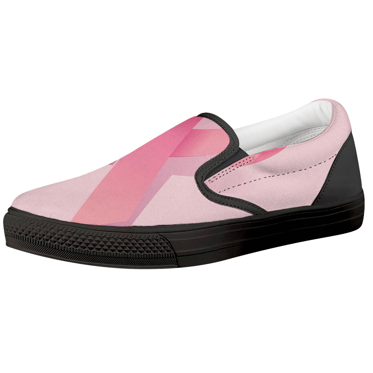 Breast Cancer Awareness Ribbon Print Black Slip On Shoes-grizzshop