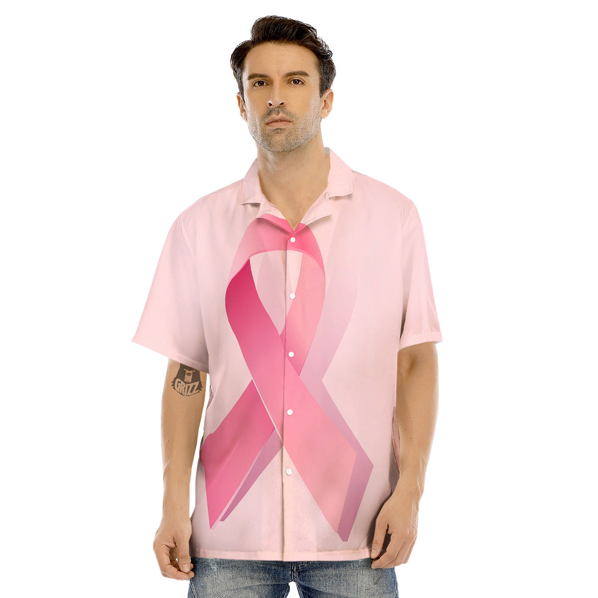 Breast Cancer Awareness Ribbon Print Men's Hawaiian Shirt-grizzshop