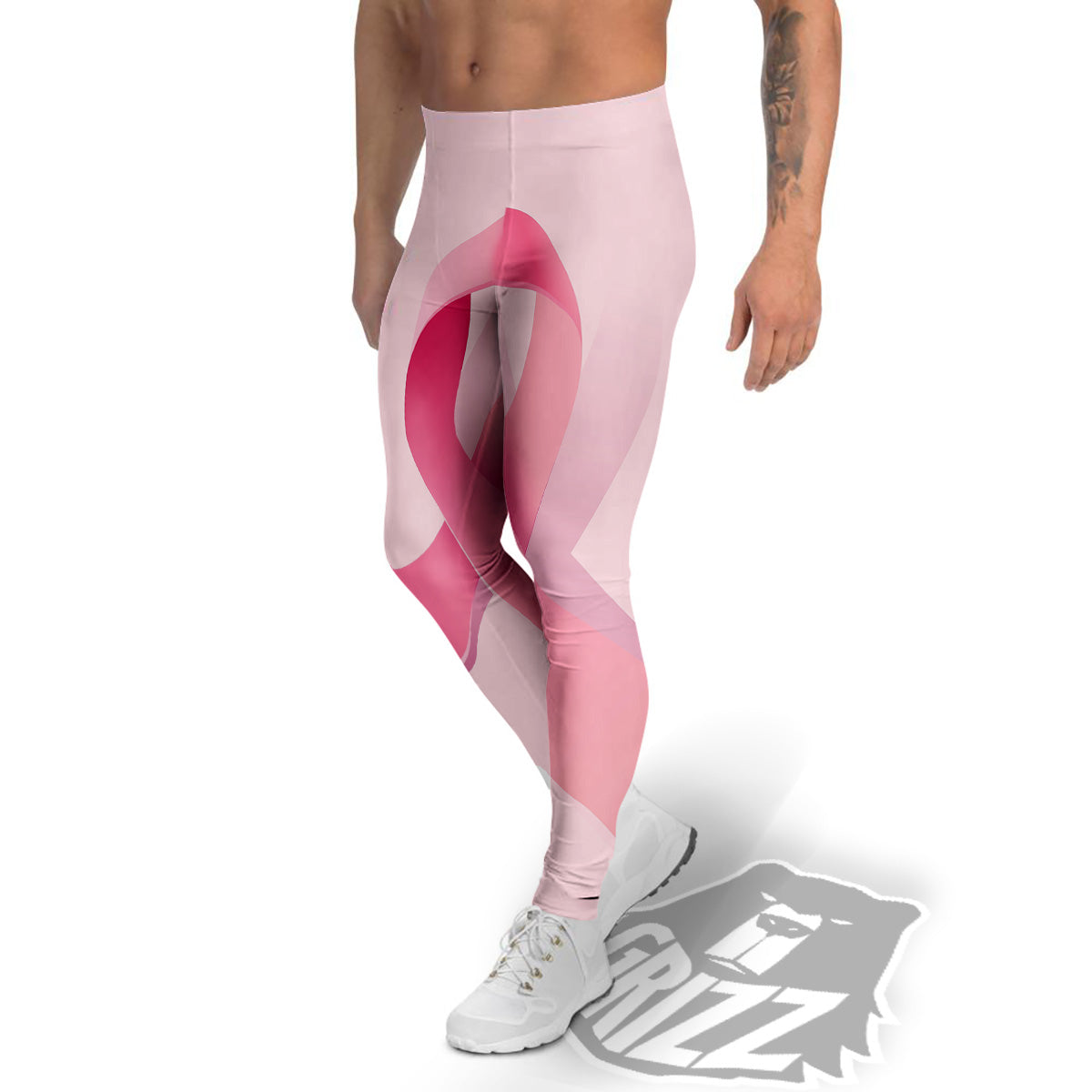 Breast Cancer Awareness Ribbon Print Men's Leggings-grizzshop
