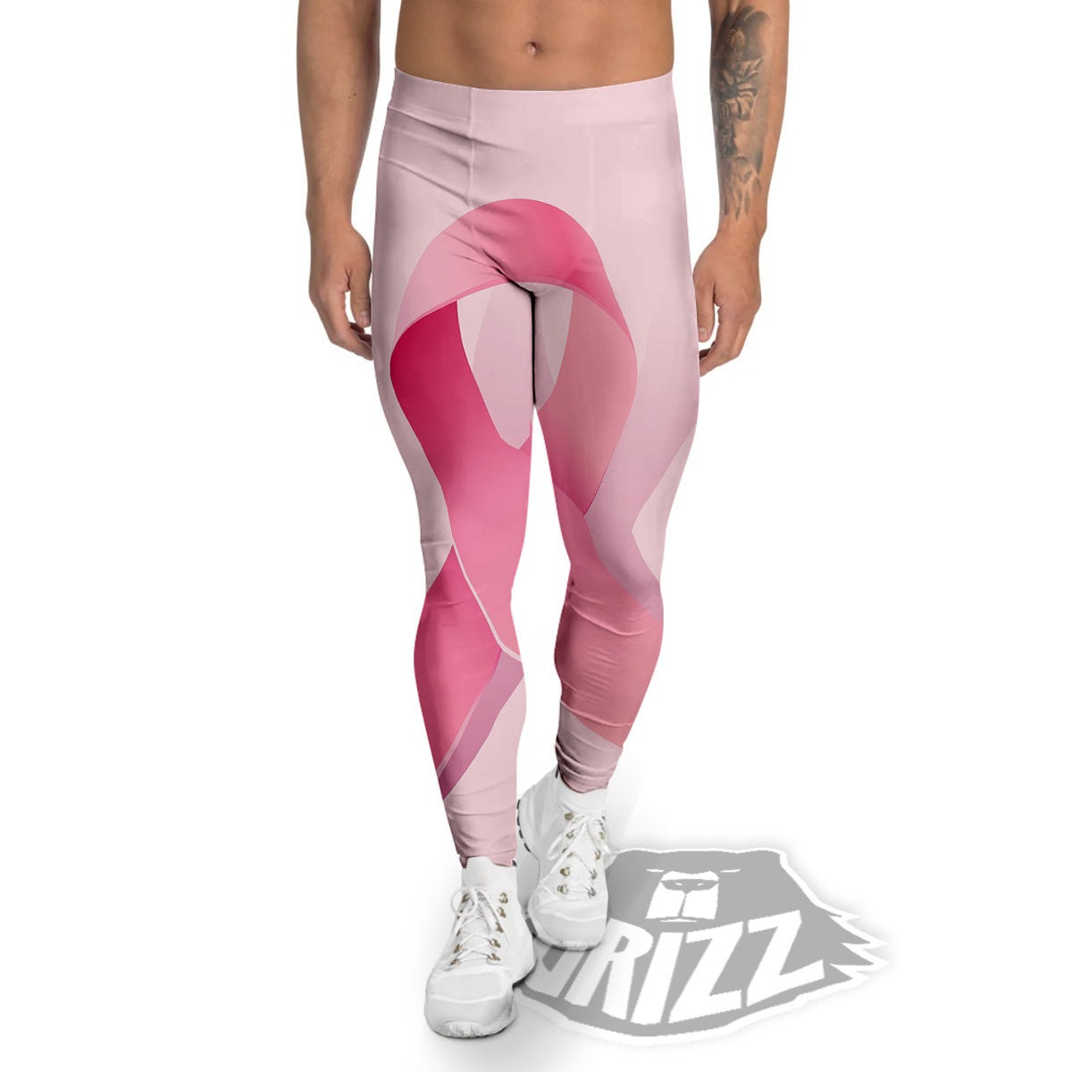 Breast Cancer Awareness Ribbon Print Men's Leggings-grizzshop