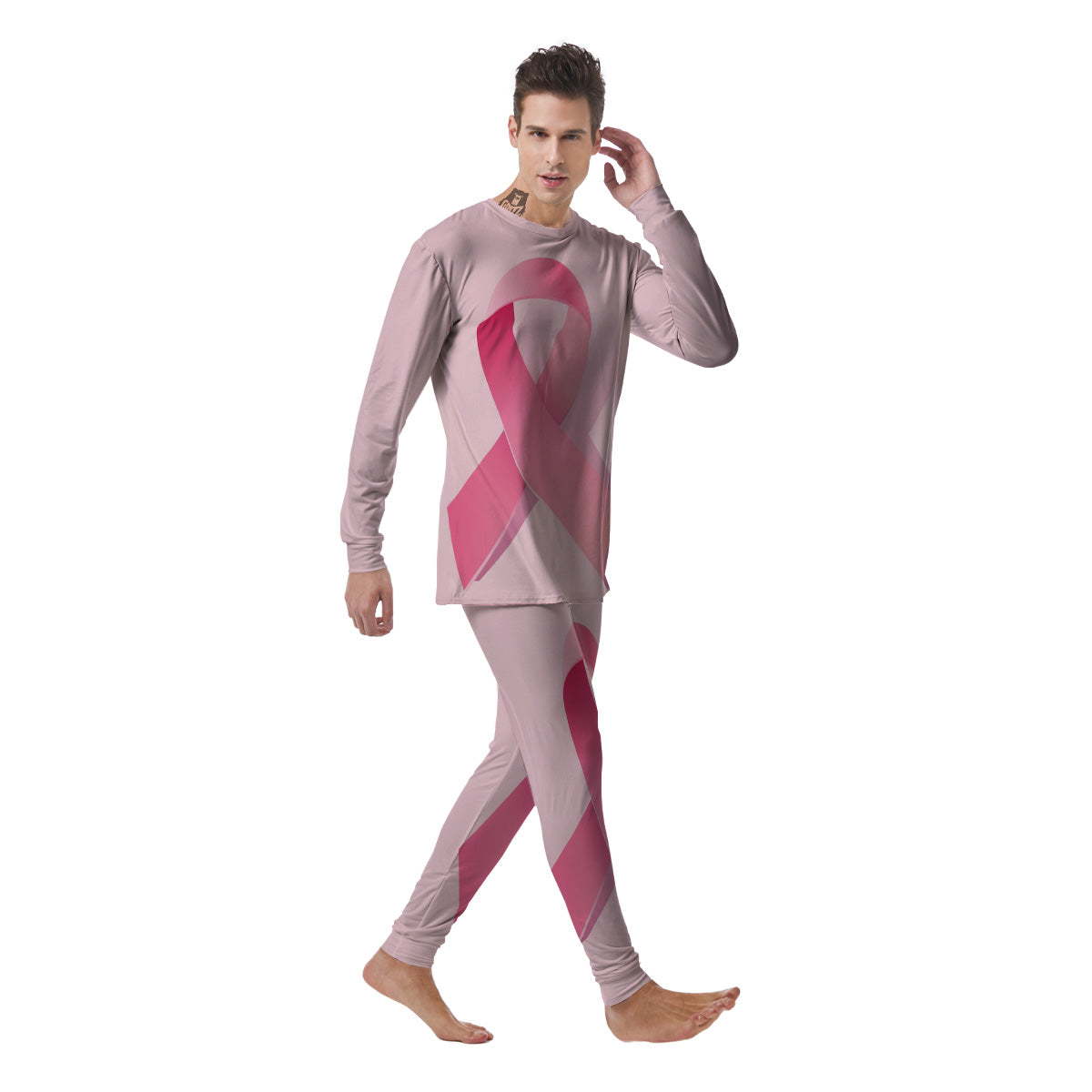 Breast Cancer Awareness Ribbon Print Men's Pajamas-grizzshop