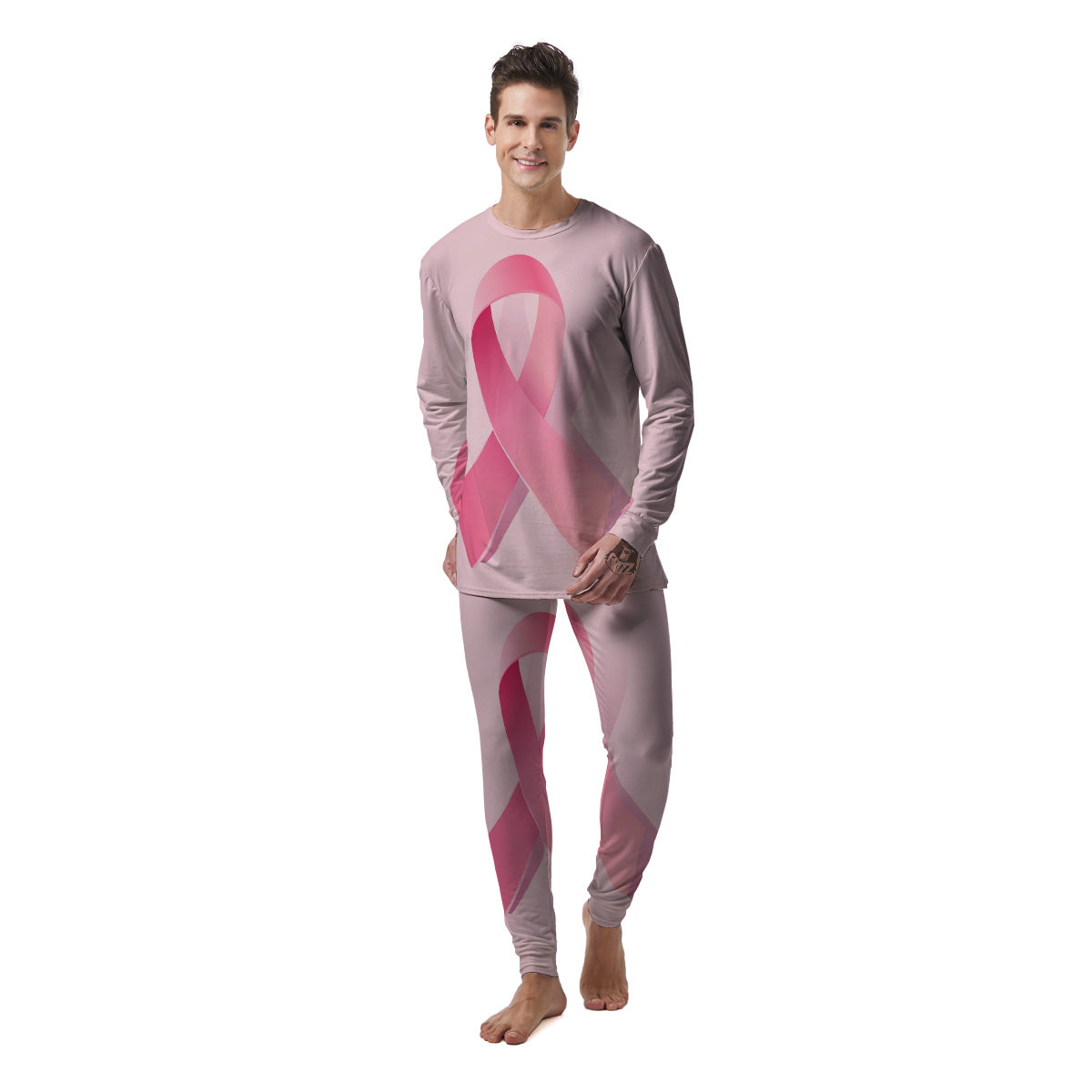 Breast Cancer Awareness Ribbon Print Men's Pajamas-grizzshop