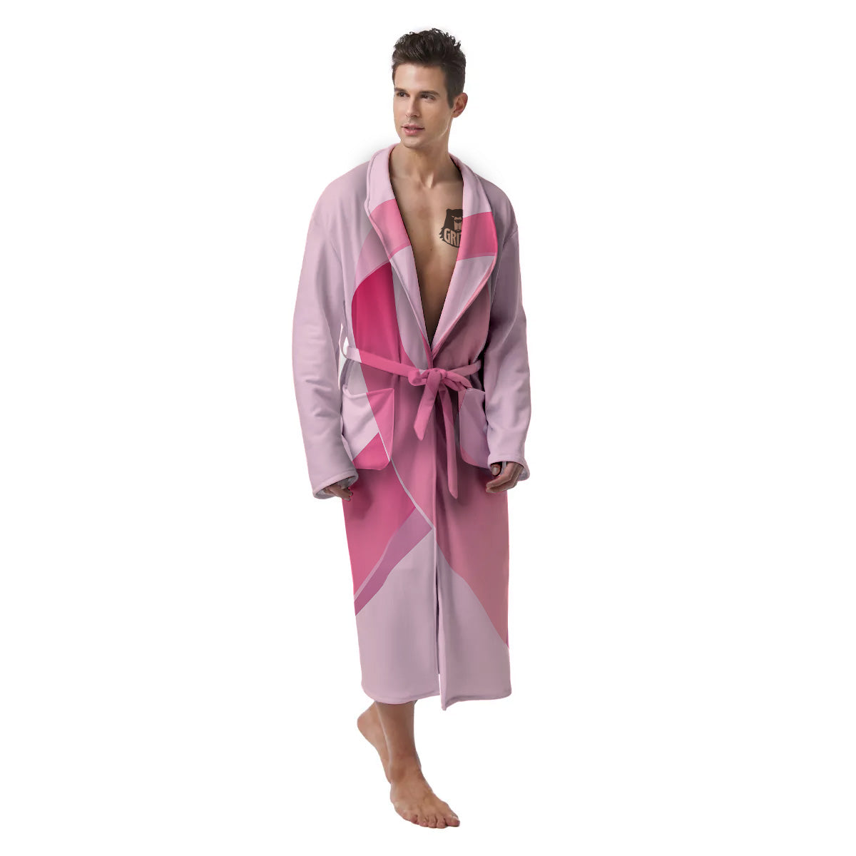 Breast Cancer Awareness Ribbon Print Men's Robe-grizzshop