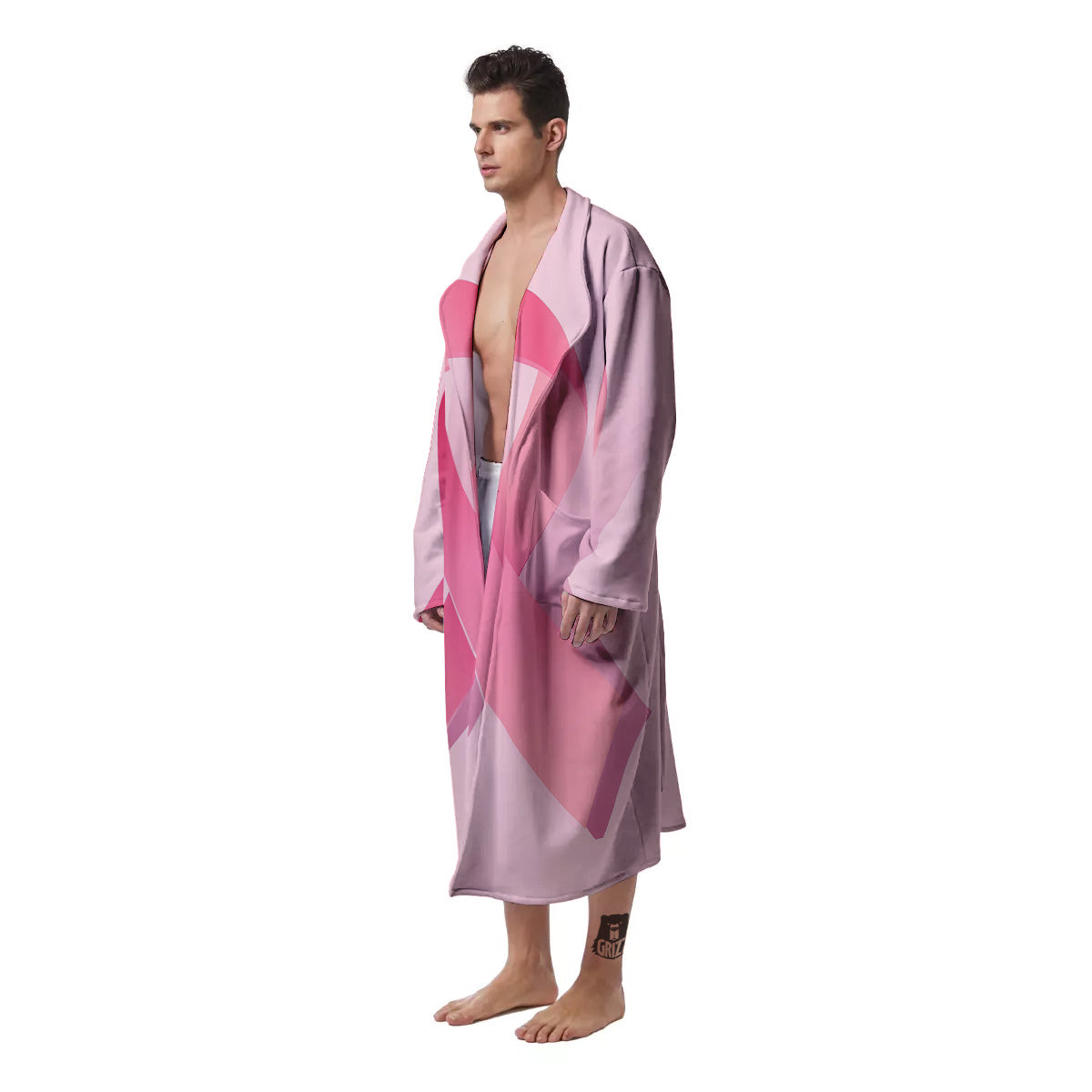 Breast Cancer Awareness Ribbon Print Men's Robe-grizzshop