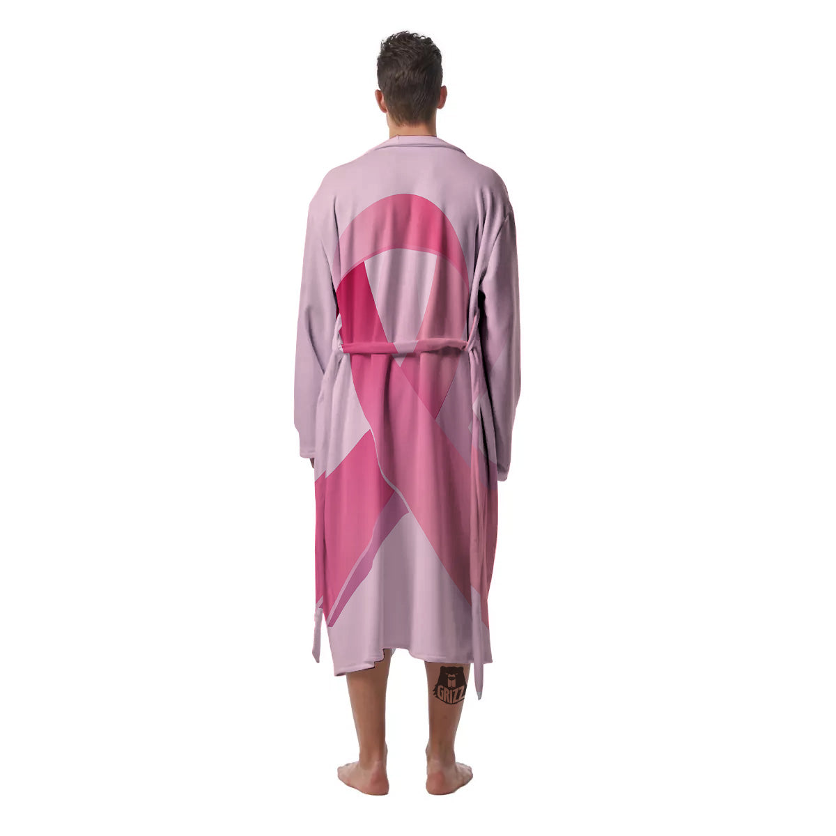 Breast Cancer Awareness Ribbon Print Men's Robe-grizzshop