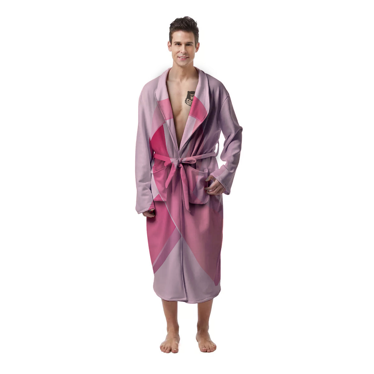 Breast Cancer Awareness Ribbon Print Men's Robe-grizzshop