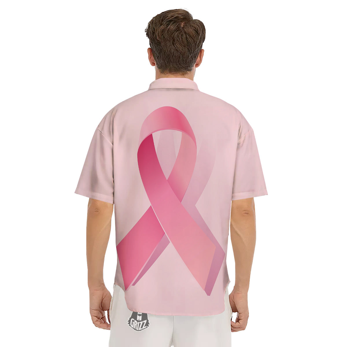 Breast Cancer Awareness Ribbon Print Men's Short Sleeve Shirts-grizzshop