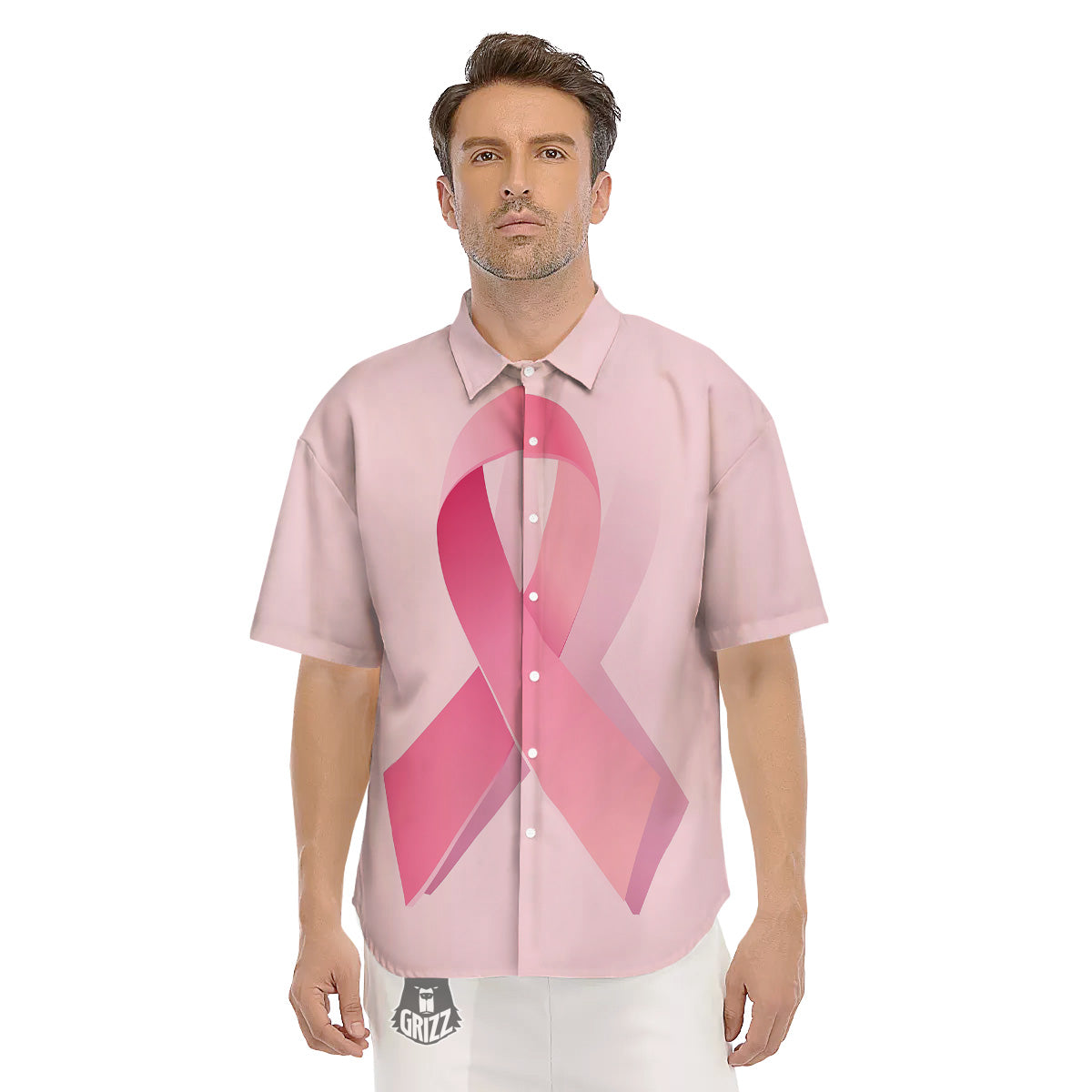 Breast Cancer Awareness Ribbon Print Men's Short Sleeve Shirts-grizzshop