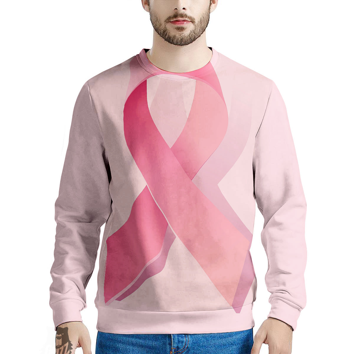 Breast Cancer Awareness Ribbon Print Men's Sweatshirt-grizzshop