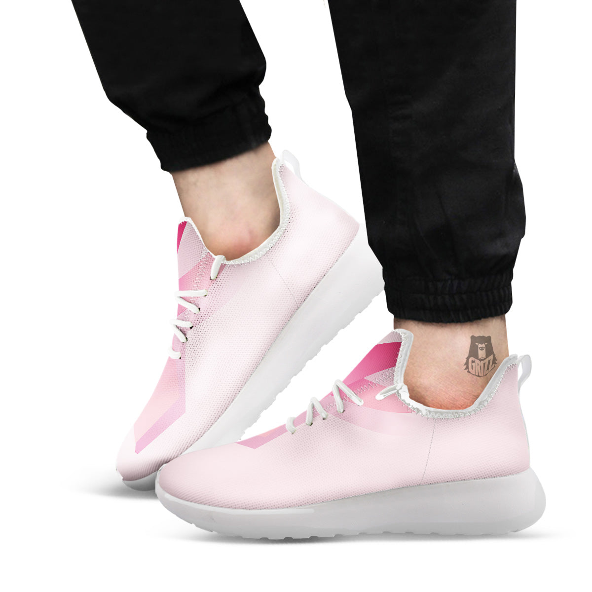 Breast Cancer Awareness Ribbon Print White Athletic Shoes-grizzshop