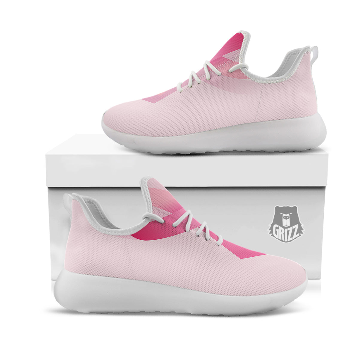 Breast Cancer Awareness Ribbon Print White Athletic Shoes-grizzshop