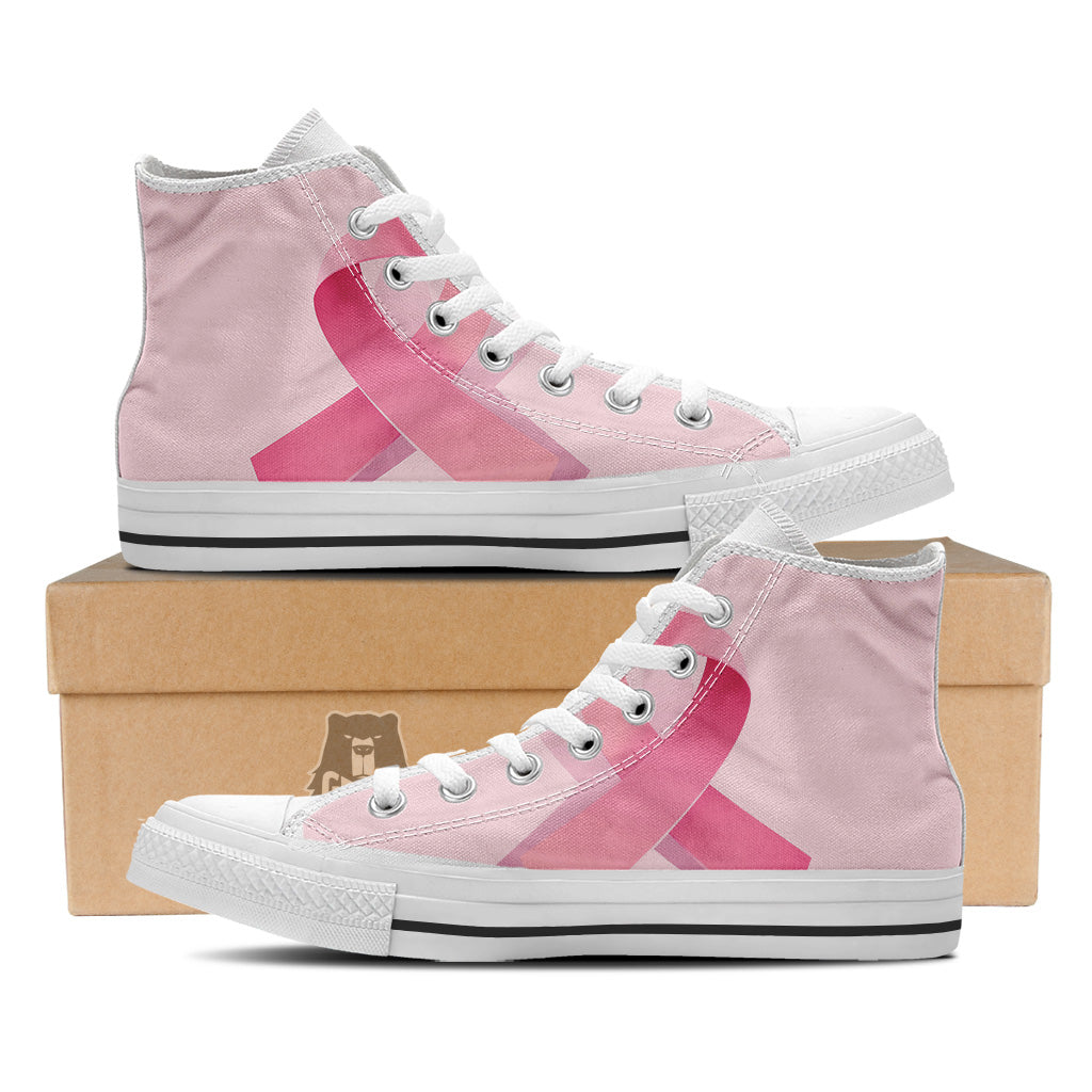Breast Cancer Awareness Ribbon Print White High Top Shoes-grizzshop
